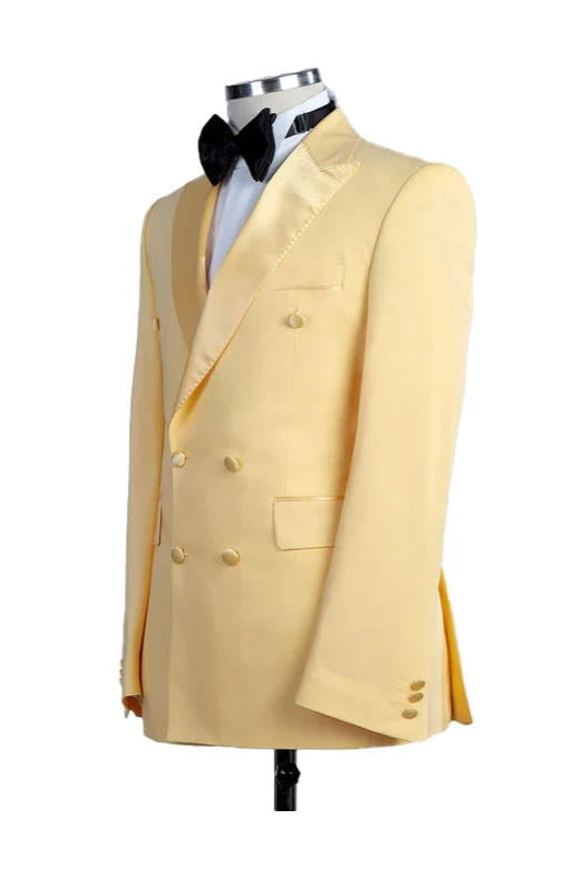 Yellow 2 Piece Bespoke Peaked Lapel Double Breasted Suit