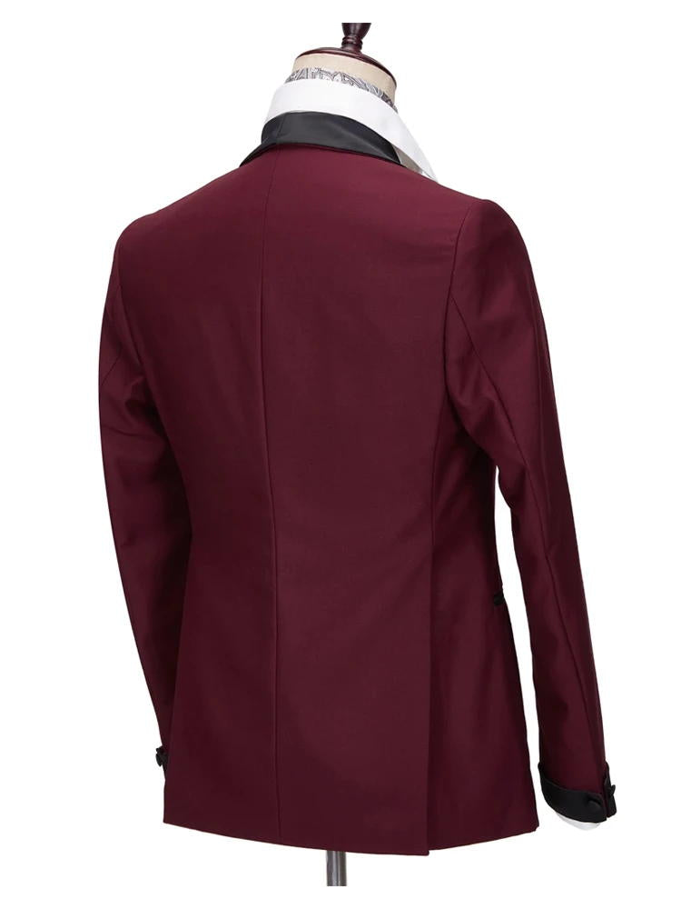 Burgundy Double Breasted Slim Fit Wedding Tuxedo 2 Piece Suit