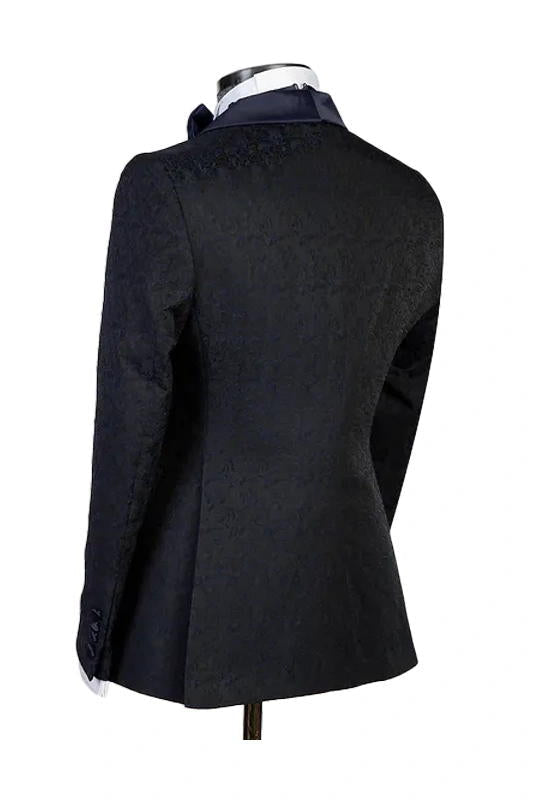 Black 3 Piece Bespoke Jacquard Shawl Lapel Tuxedo