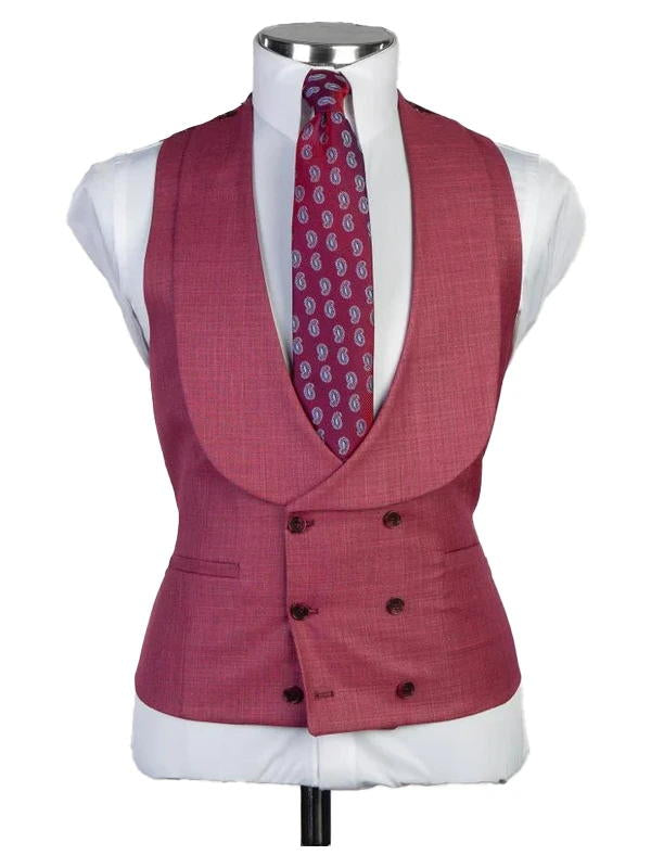 Burgundy Peaked Lapel 3 Pieces Men Suits