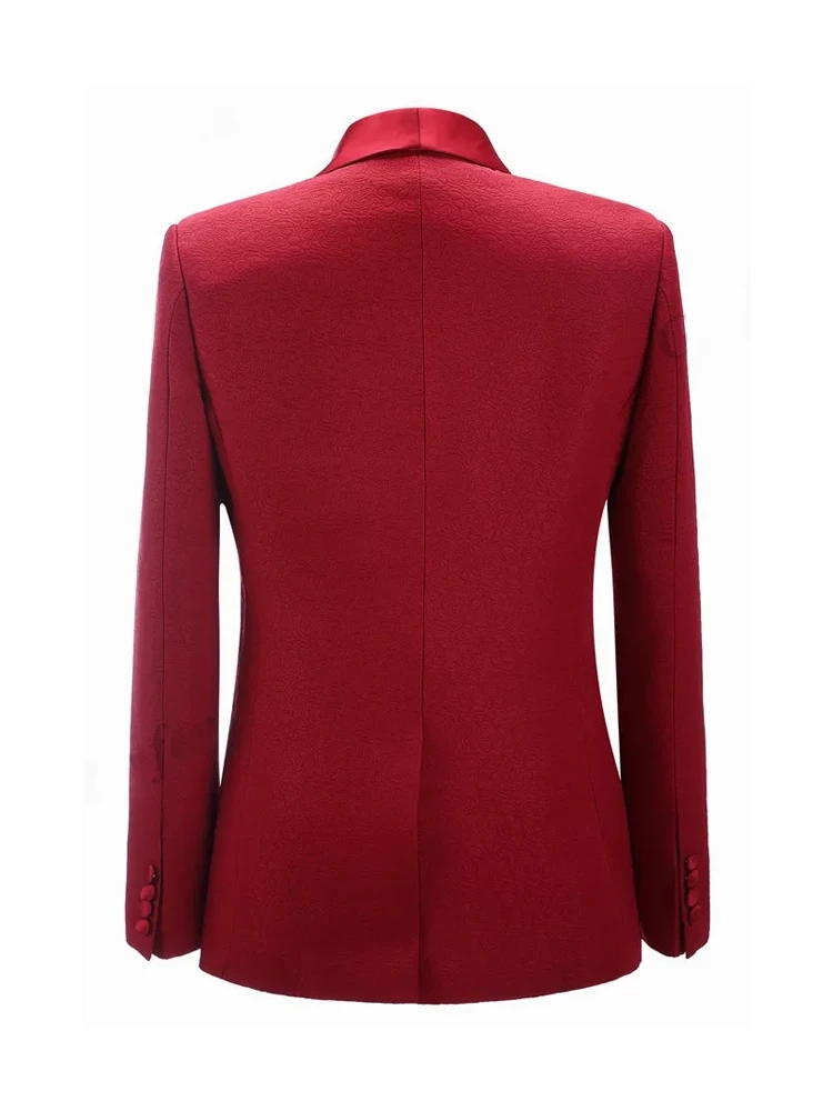 Red Shawl Lapel Slim Fit Wedding 3 Piece Suit
