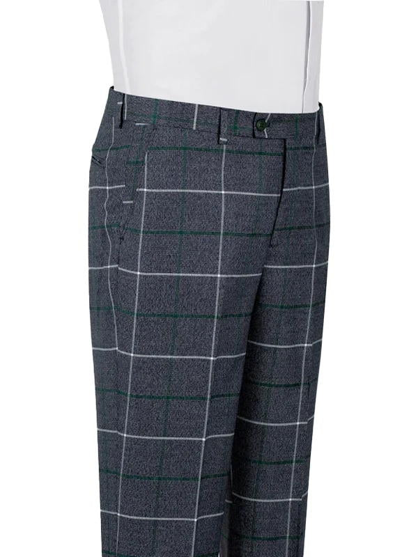 Grey 2 Piece Plaid Double Breasted One Button Suit