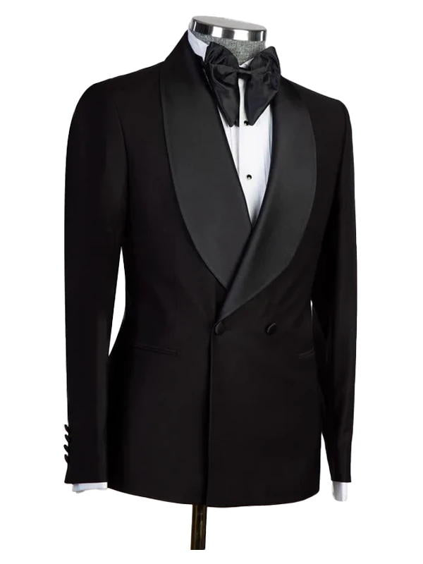 Formal Black Shawl Lapel Double Breasted Wedding Suits