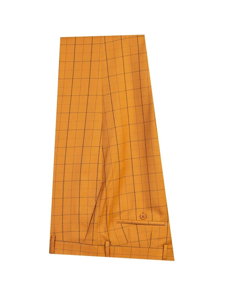 Orange 2 Piece Chic Plaid Peak Lapel Suits