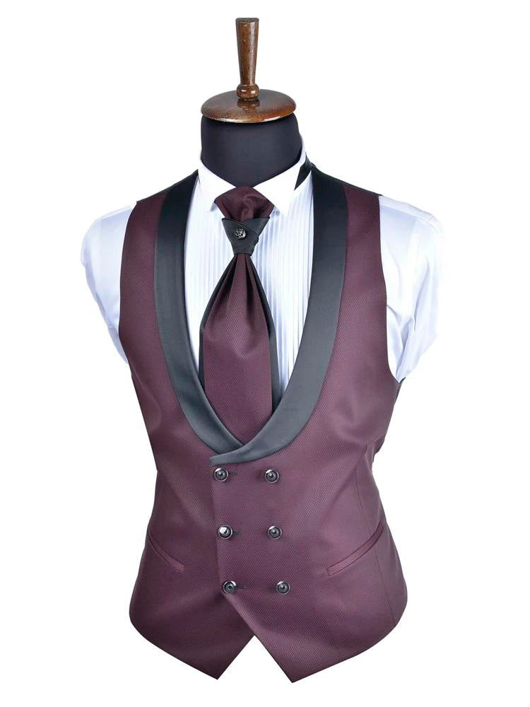Luxury Burgundy Peak Lapel Tuxedo 3 Piece Suit