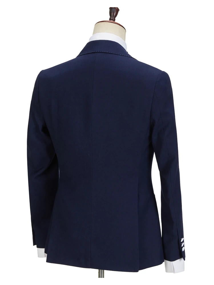 Navy Blue 3 Piece Peaked Lapel Slim Fit Suits