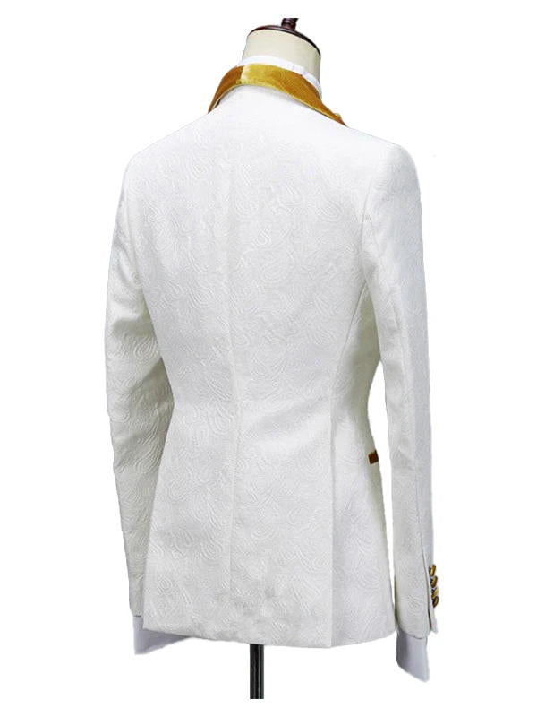White Shawl Lapel With Gold Velvet Lapel Men Suits
