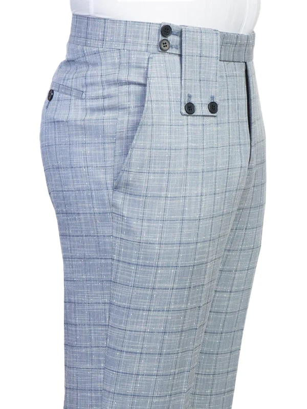 Blue Casual Plaid Double Breasted Suit
