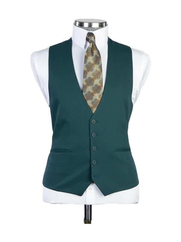 Green Classic Peak Lapel 3 Piece Suit