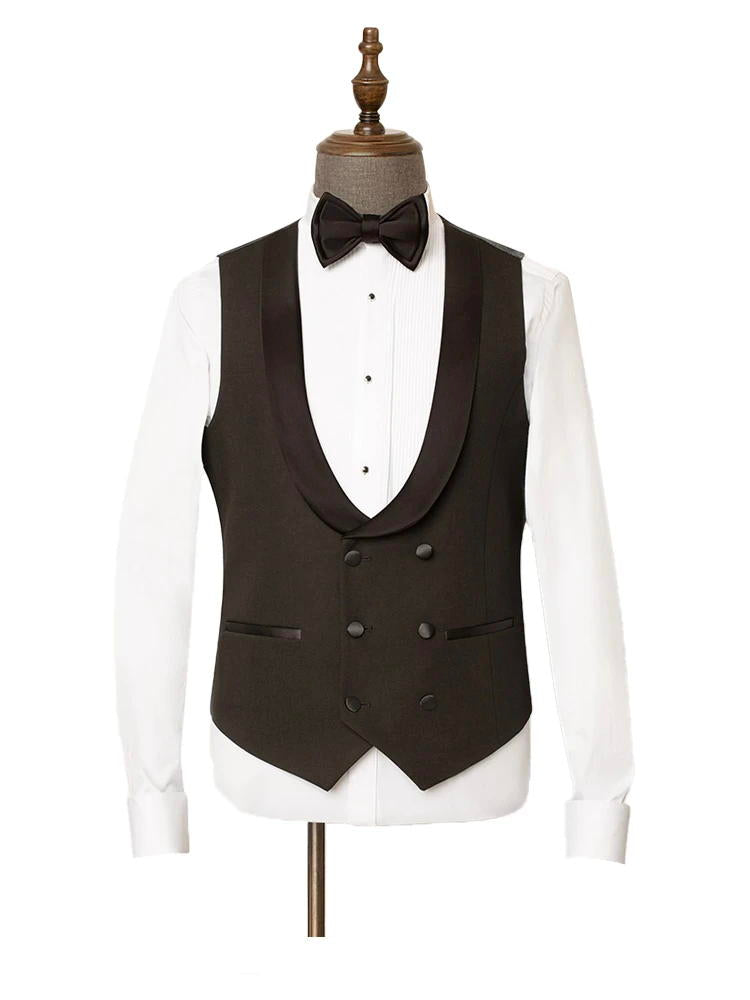 Men's Black with Satin Shawl Lapel 3 Piece Suit