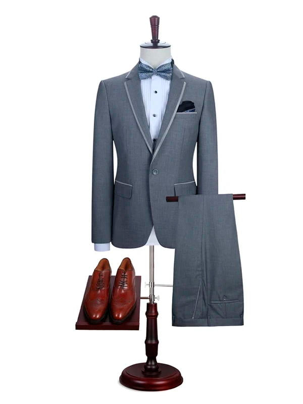 Men's Grey Slim Fit Notched Lapel 2 Piece Suit
