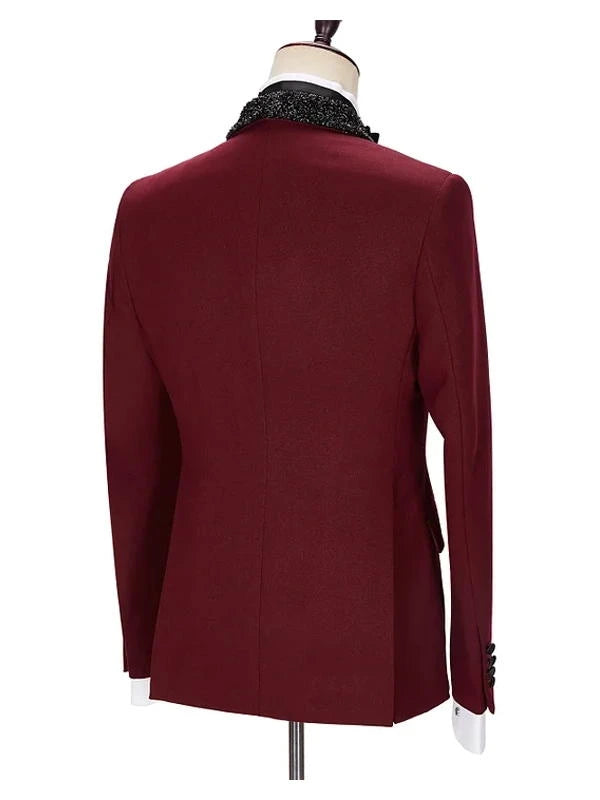 Burgundy Sparkle Shawl Lapel Two Piece Men Suits