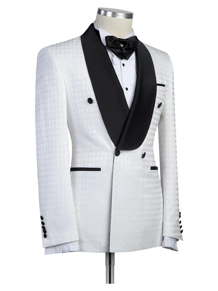 White Jacquard Double Breasted Shawl Lapel Wedding Suits