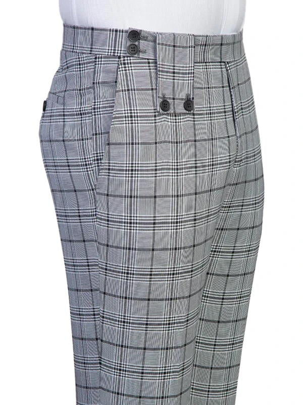 Grey Plaid Slim Fit Double Breasted Casual Suit