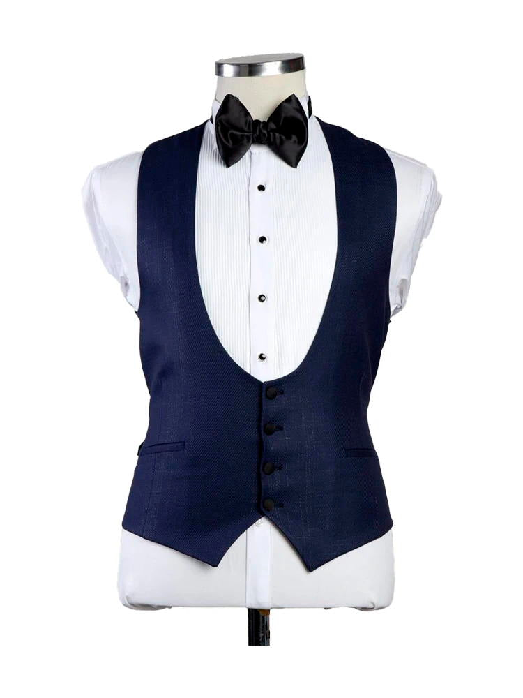 Navy Blue 3 Piece Handsome Suits With Shawl Lapel