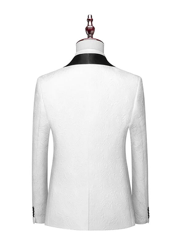 White Satin Lapel Jacquard Prom Suit