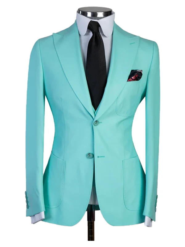 Cyan Three Pieces Peaked Lapel Prom Suits