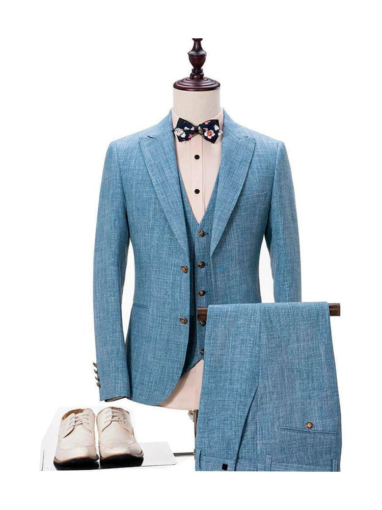 Blue Peak Lapel For Wedding Groom and Groomsmen Suits