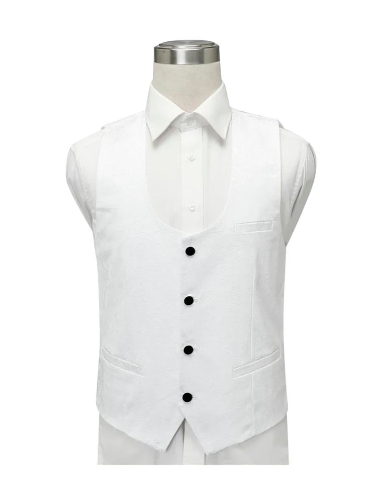 White Jacquard Wedding Tuxedo With Black Lapel Suit
