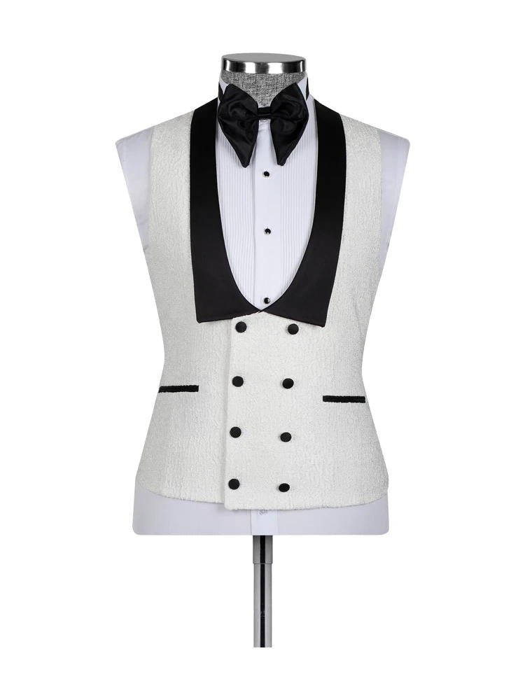 White 3 Piece Jacquard Slim Fit Shawl Lapel Wedding Suits