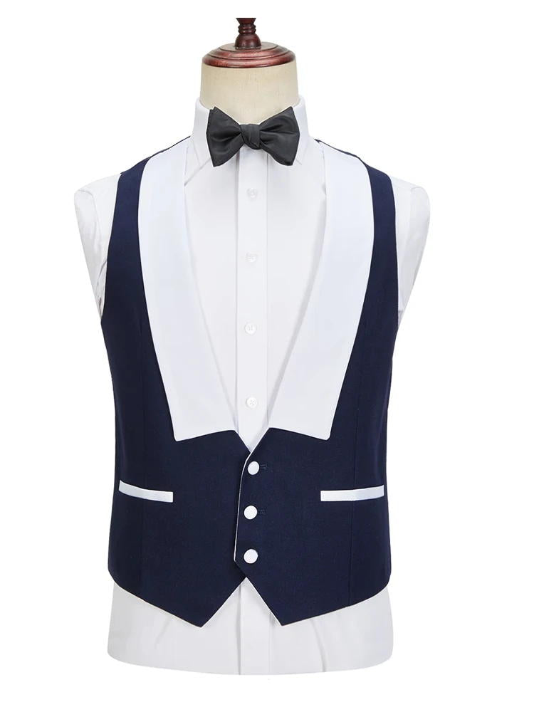 Navy Blue 3 Piece Peaked Lapel Slim Fit Suits