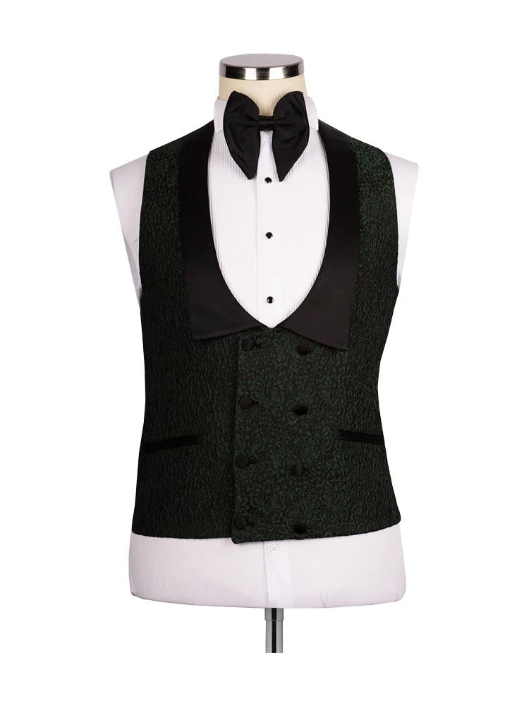 Dark Green 3 Piece Jacquard Shawl Lapel Wedding Tuxedo