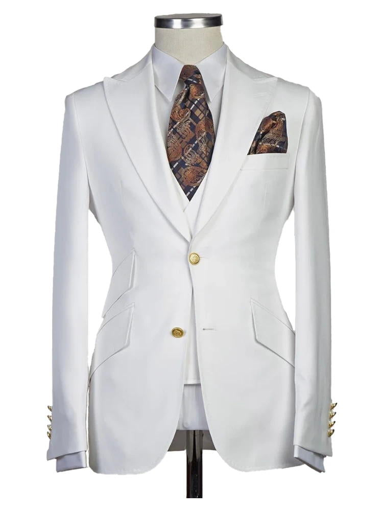White Peak Lapel Slim Fit Single Breasted Wedding Groom Suit