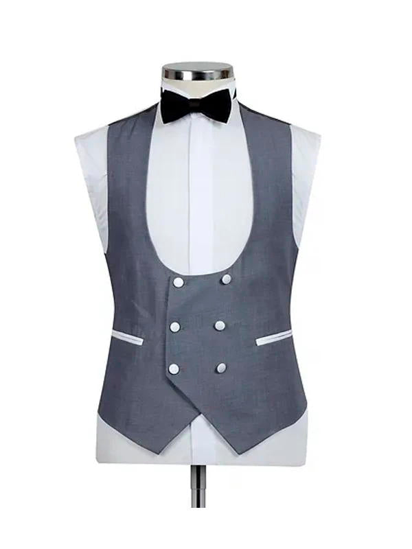 Silver 3 Piece White Shawl Lapel Classic Suit
