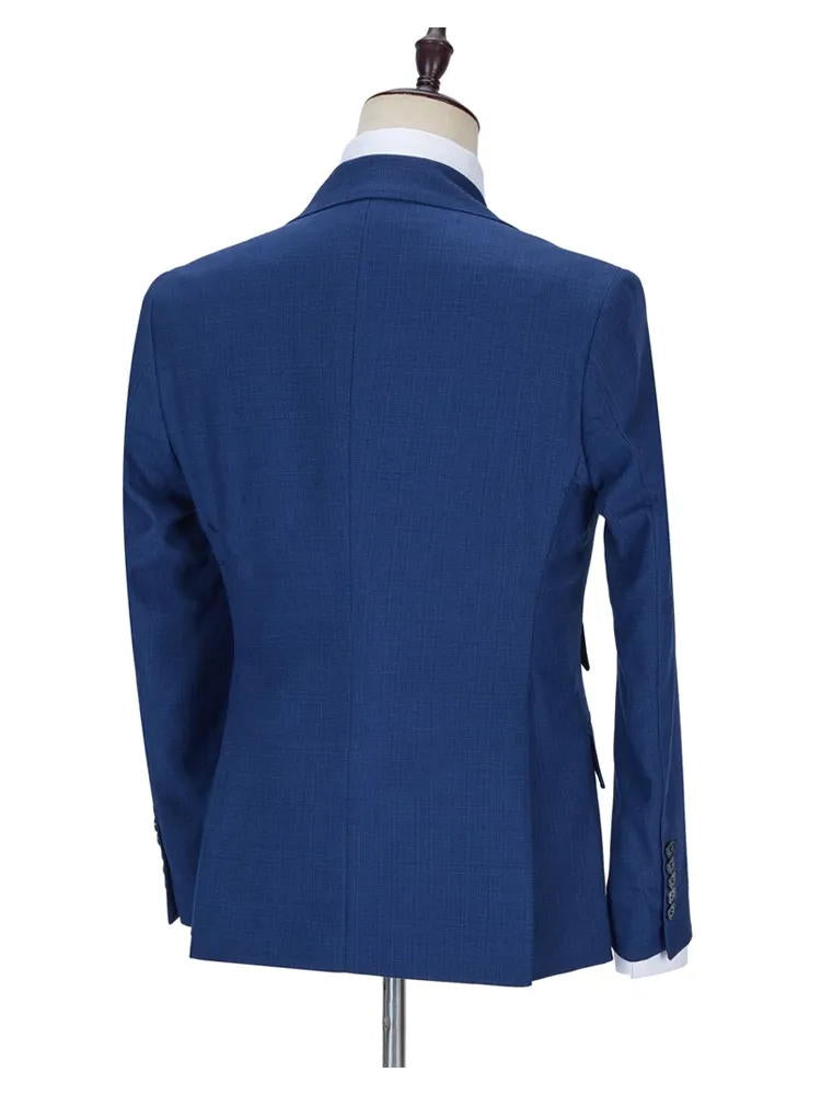 Blue Peak Lapel Single Breasted Groom Suit