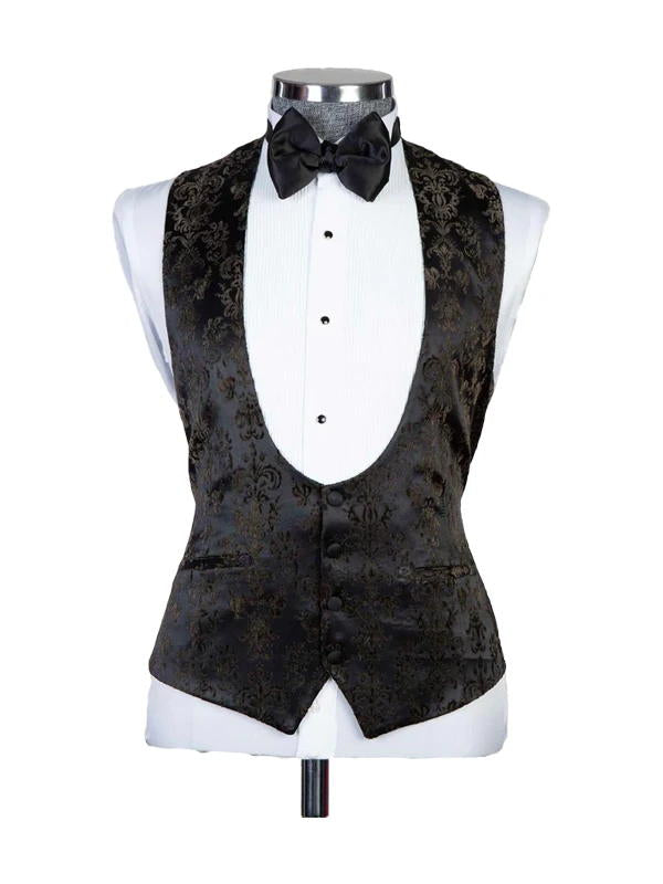 Black 3 Piece Romantic Shawl Lapel Slim Fit Suits