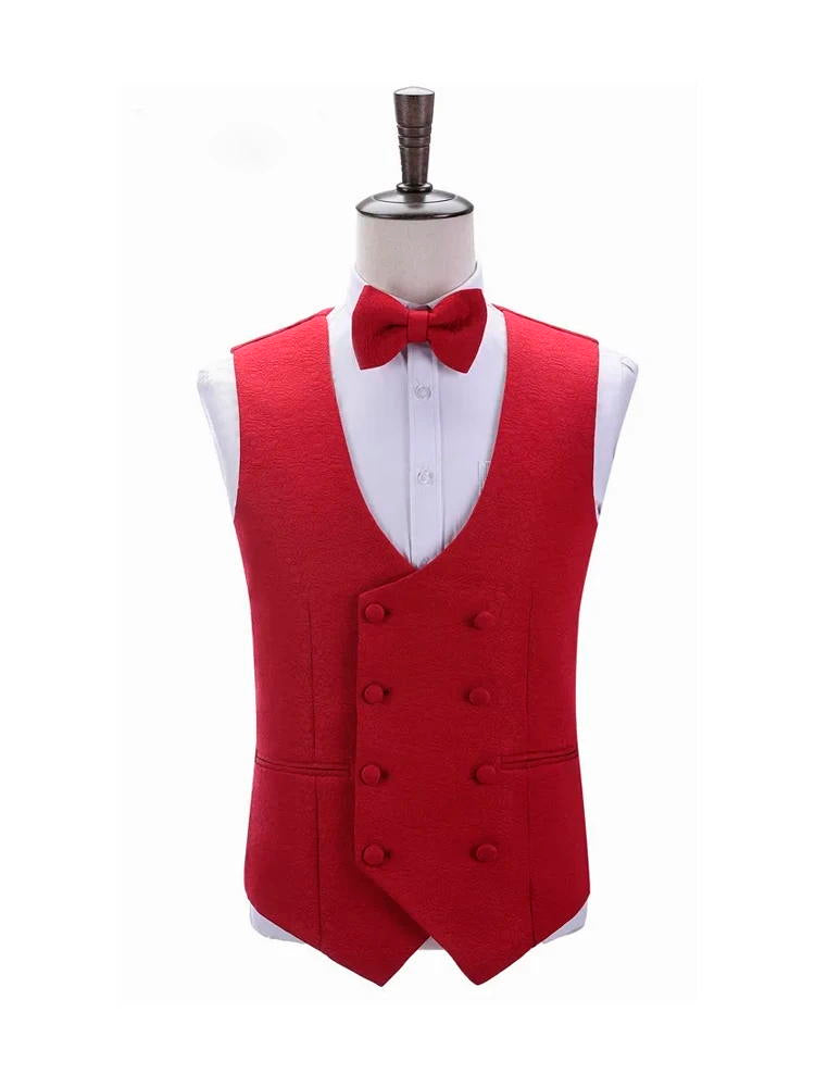 Red Shawl Lapel Slim Fit Wedding 3 Piece Suit