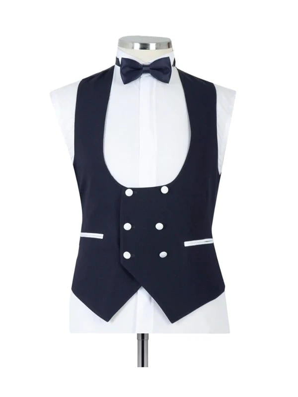 Navy Blue 3 Piece White Shawl Lapel Tuxedo