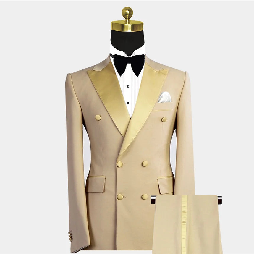 Light Yellow Peak Lapel Double Breasted Two-piece Men Suit