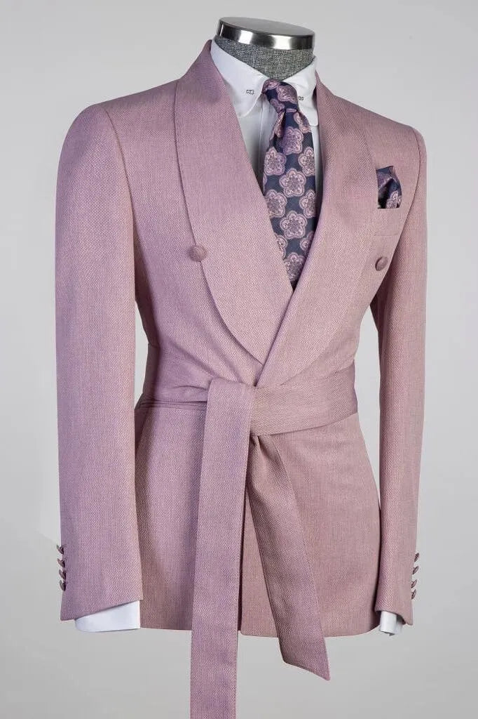 Mauve 2-piece Double-breasted Suit with Belt
