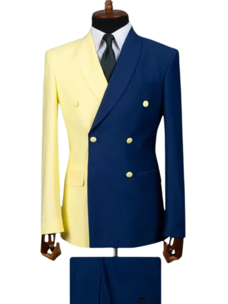 Yellow 2 Piece Double Breasted Peak Lapel Men Suits