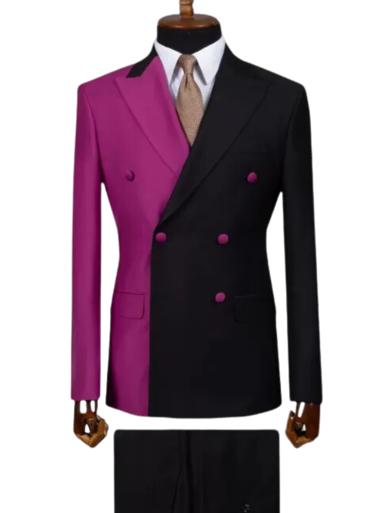 Purple 2 Piece Double Breasted Peaked Lapel Men Suits