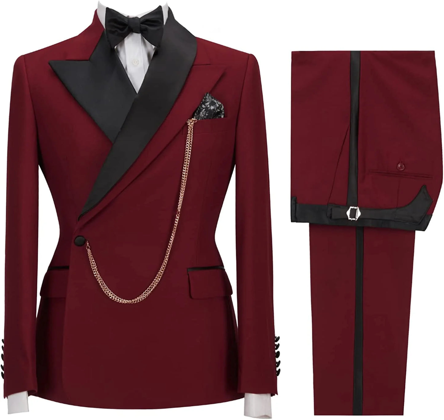 Black Peak Lapel 2-Piece Red Wedding Tuxedos Men Suits
