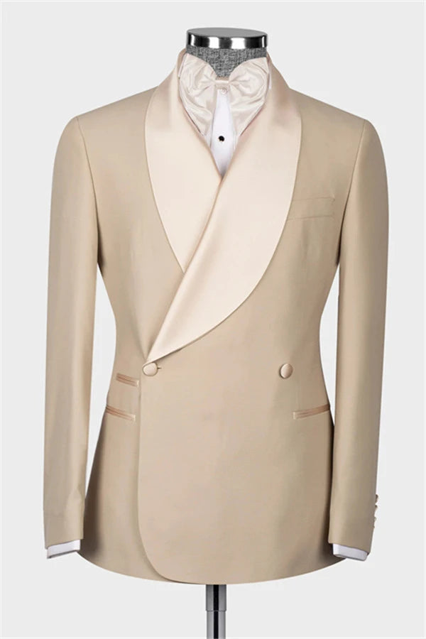 Khaki Double Breasted Slim Fit Bespoke Wedding Men Suits