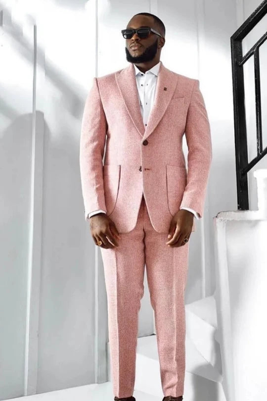 Peaked Lapel 2-Piece Single Breasted Light Pink Suit