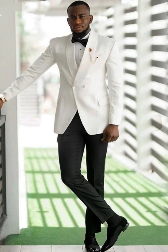Shawl Lapel 2-piece Double Breasted White Suit