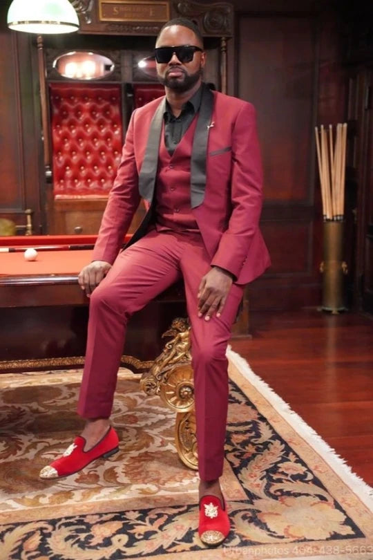 Shawl Lapel 3-piece Single Breasted Red Tuxedo