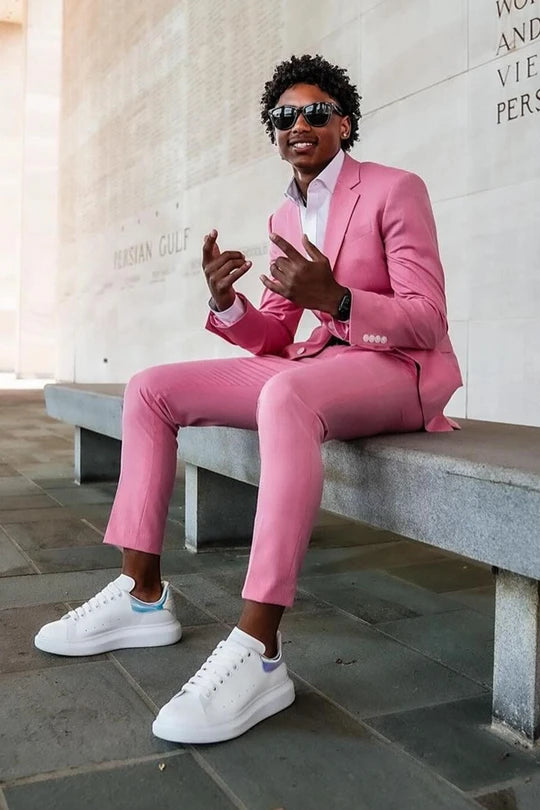 Notch Lapel 2-piece Single Breasted Pink Fitting Suit
