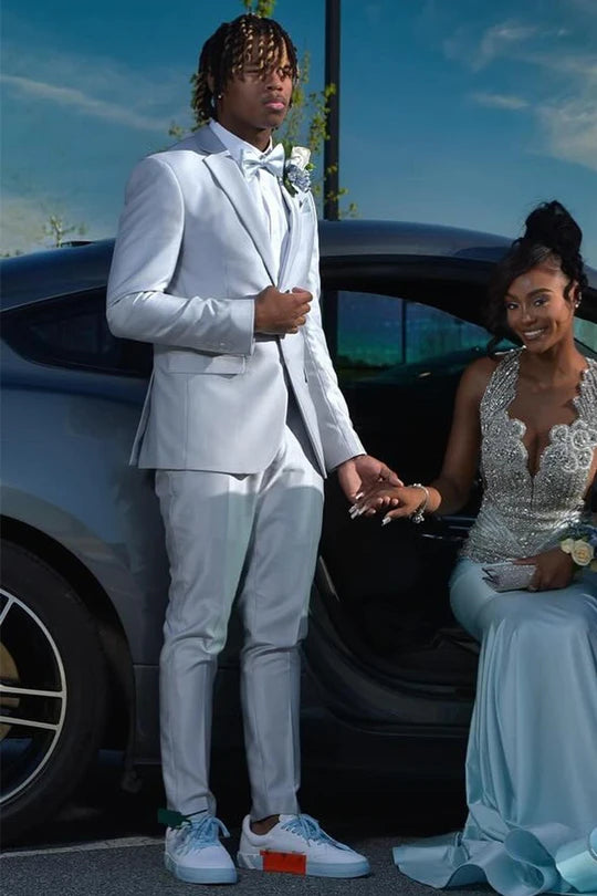 Notch Lapel 2-piece Single Breasted Silver Suit