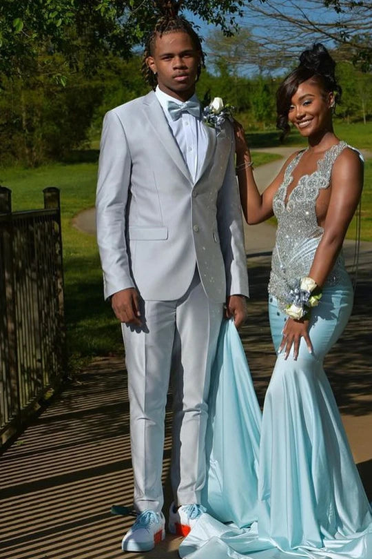 Notch Lapel 2-piece Single Breasted Silver Suit