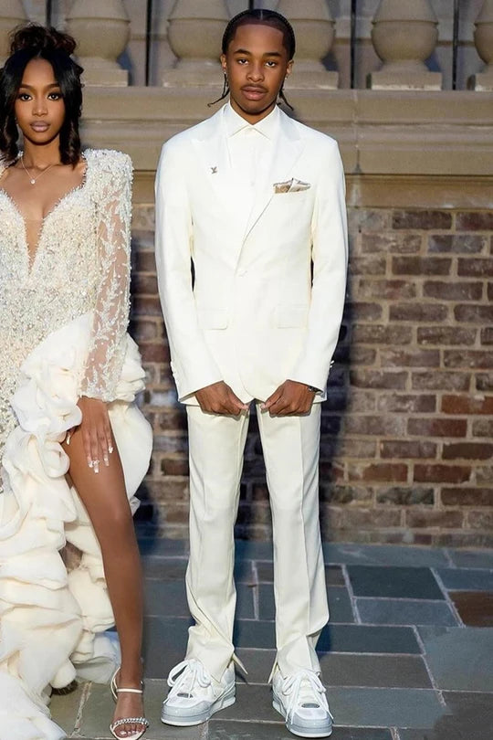 Peaked Lapel 2-piece Single Breasted White Suit