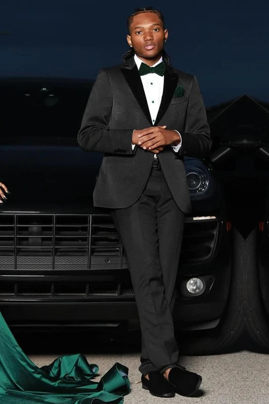 Peaked Lapel 2-piece Single Breasted Black Velvet Lapel Suit