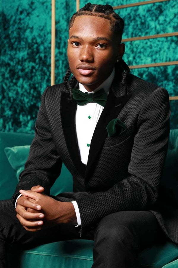Peaked Lapel 2-piece Single Breasted Black Velvet Lapel Suit