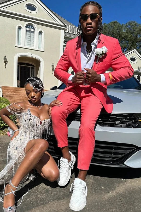Notch Lapel 2-piece Single Breasted Pink Suit