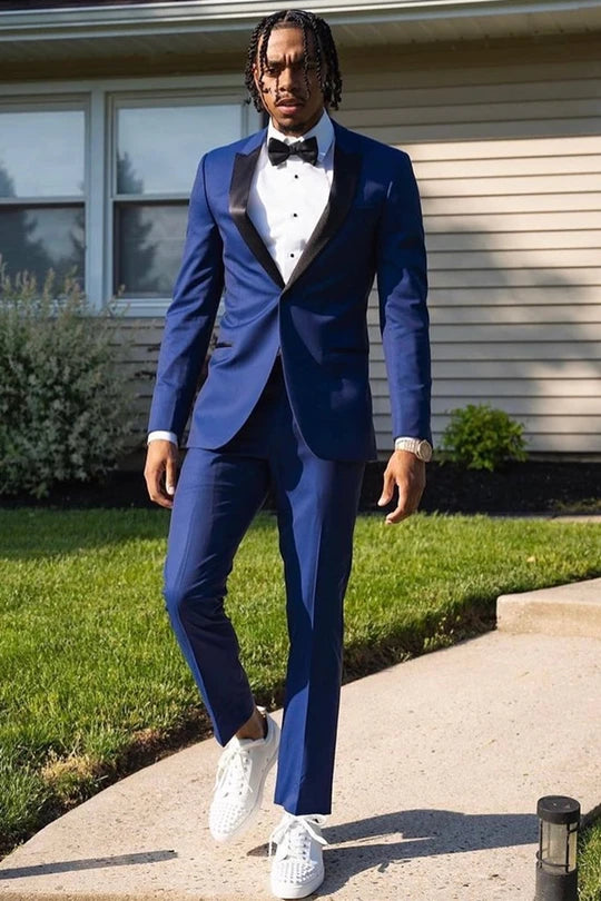 Peaked Lapel 2 Piece Single Breasted Dark Blue Tuxedo