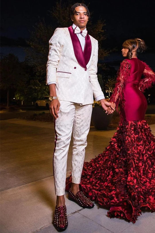 Shawl Lapel 2 Piece Double Breasted White Tuxedo